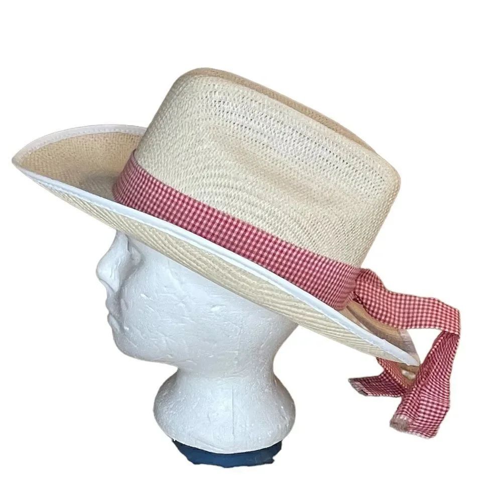 Straw Western hat with checkered red ribbon - Jacobson Hat Co.